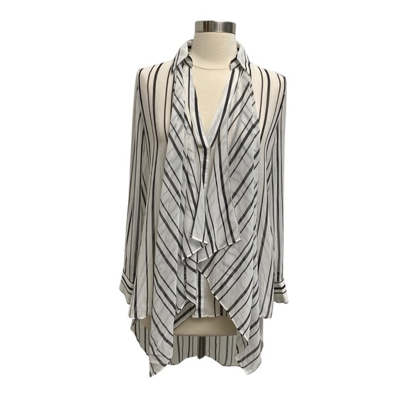 White House Black Market Striped Long Sleeve Sheer Blouse With Extended Tail - Picture 8 of 11